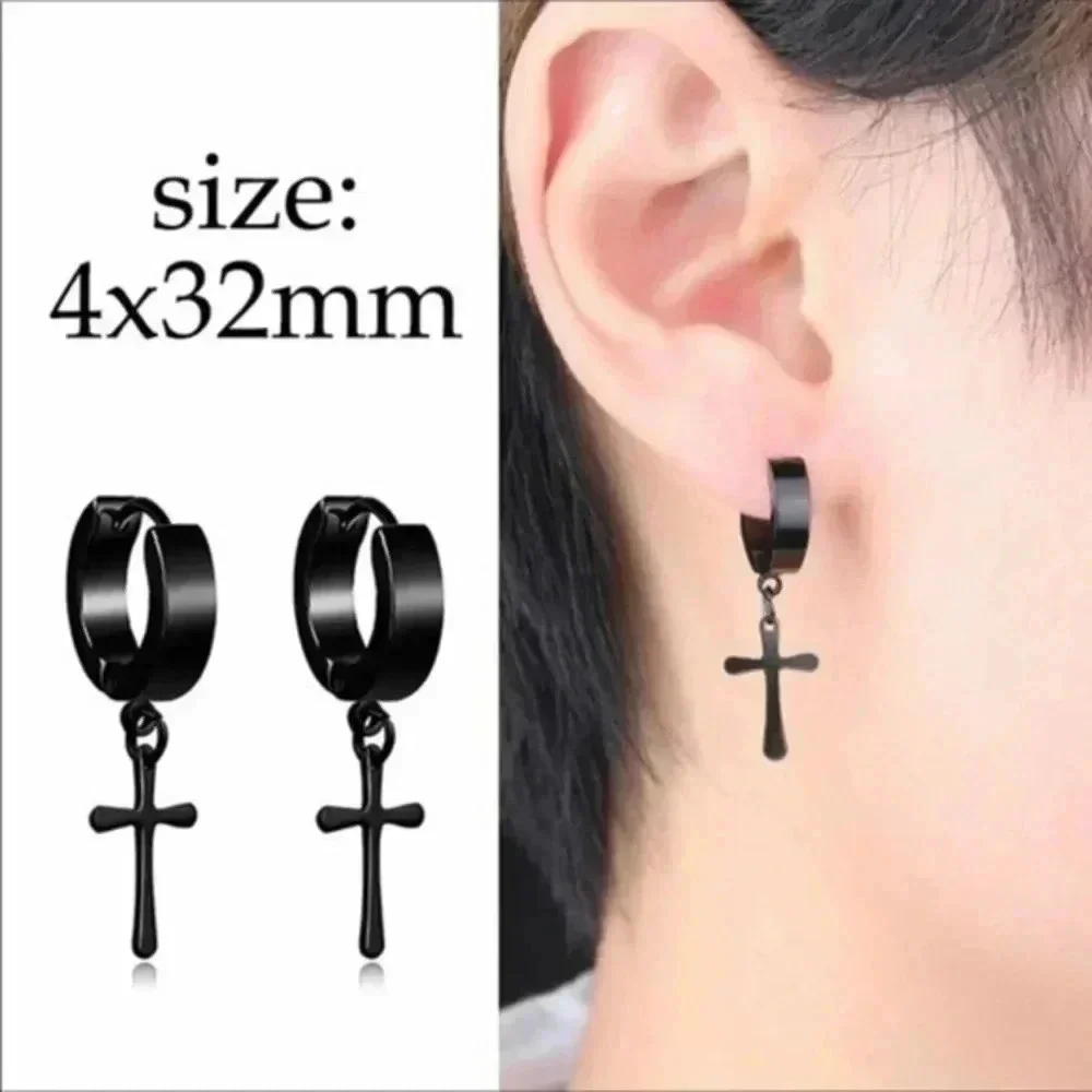 Black Cross & Hoop Stainless Steel Studs NWT